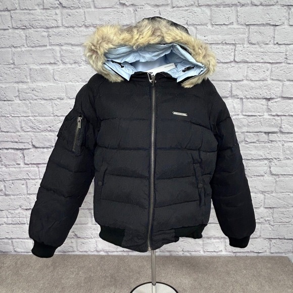 Vintage Azzure Blue Puffer Jacket Hooded Zip Up Bomber Style Reversible Size M - Picture 4 of 14